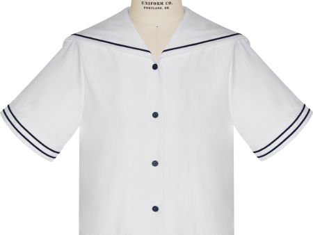 Short Sleeve Middy Blouse with Contrast Piping Fashion