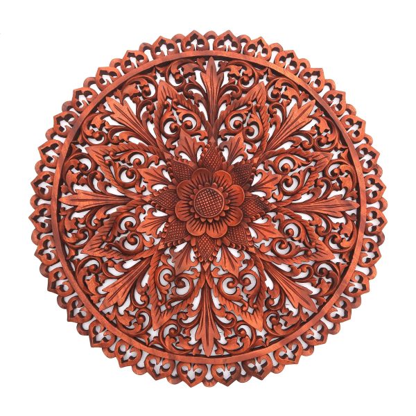 Gallant Flower Hand Carved Flower Motif Suar Wood Wall Relief Panel Online now