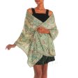 Forest Waves in Moss Green Batik Silk Shawl with Moss Green Floral Motifs from Bali Online Sale