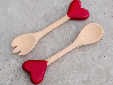 Unconditional Love Heart-Themed Wood Serving Utensils from Guatemala (Pair) Hot on Sale