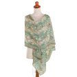 Forest Waves in Moss Green Batik Silk Shawl with Moss Green Floral Motifs from Bali Online Sale