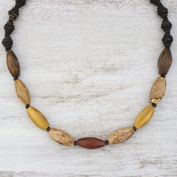 Adventure Lover Wood and Coconut Shell Long Necklace from Thailand Discount