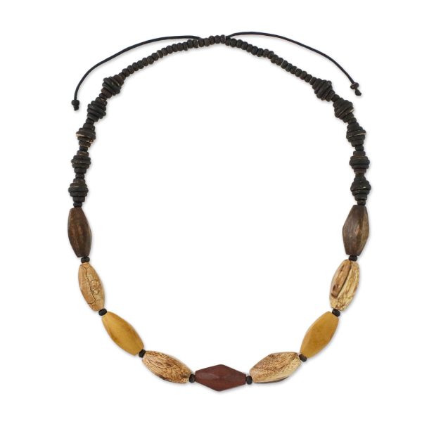 Adventure Lover Wood and Coconut Shell Long Necklace from Thailand Discount