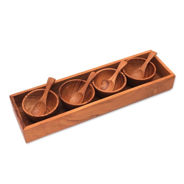 Date Night Hand-Carved Wood Condiment Set from Bali (9 Piece) Online Sale