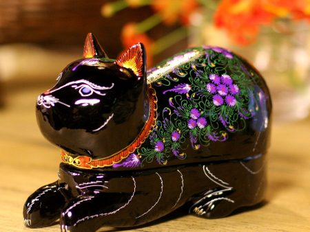 Blue-Eyed Kitty Cat Unique Lacquerware Mango Wood on Sale