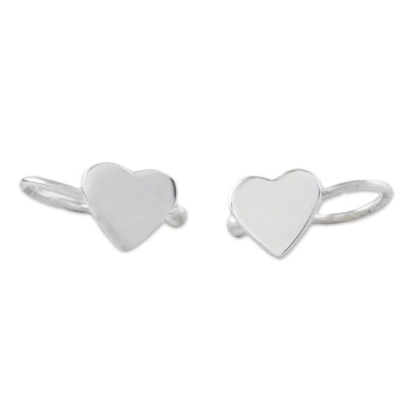 Petite Hearts Handcrafted Sterling Silver Heart Ear Cuffs from Thailand For Discount