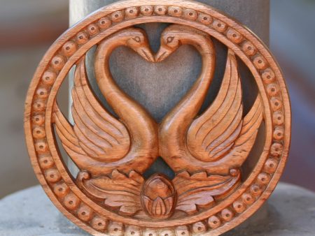 Swan Romance Swan-Themed Suar Wood Relief Panel from Bali For Cheap