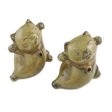 Playful Good Luck Cats 2 Yellow Ceramic Lucky Cat Figurines Crafted in Thailand Sale