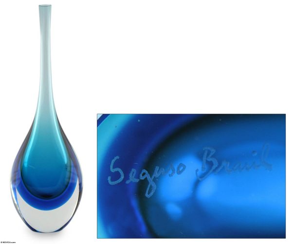 Levitating Sky Blue Art Glass Murano Inspired Vase Supply