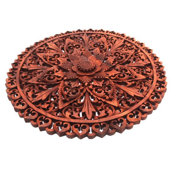 Gallant Flower Hand Carved Flower Motif Suar Wood Wall Relief Panel Online now