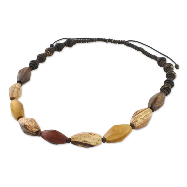 Adventure Lover Wood and Coconut Shell Long Necklace from Thailand Discount