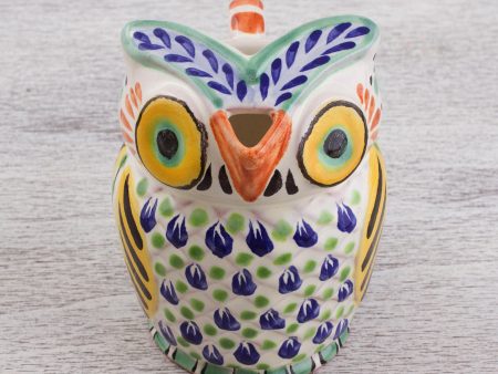 Night Bird Handcrafted Majolica Ceramic Owl Creamer from Mexico For Discount