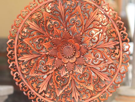 Gallant Flower Hand Carved Flower Motif Suar Wood Wall Relief Panel Online now