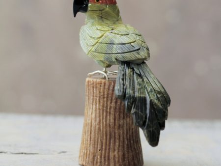 Amazon Parrot Andean Green Parrot Hand Carved Gemstone Bird Sculpture For Sale