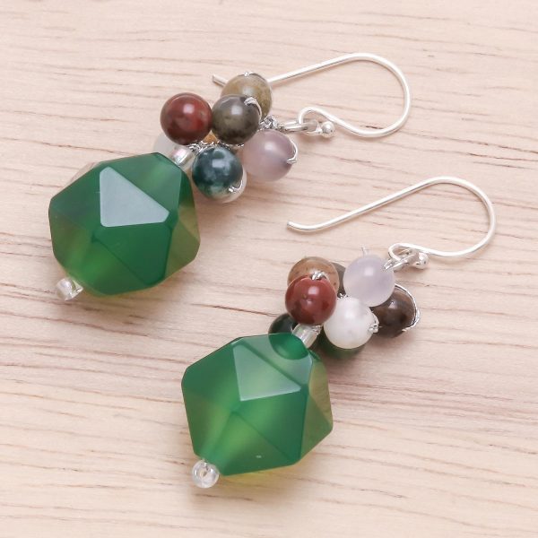 Beautiful Glam in Green Multi-Gemstone Beaded Cluster Earrings in Green Hot on Sale