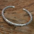 Balinese Serpents Snake Themed Sterling Silver Cuff Bracelet from Bali For Sale