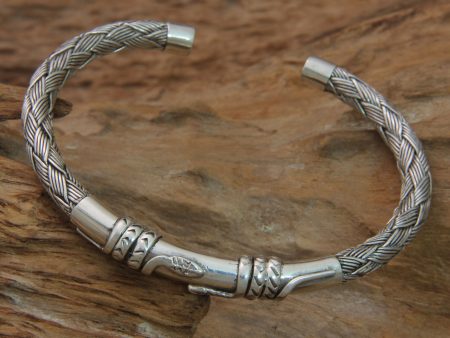 Balinese Serpents Snake Themed Sterling Silver Cuff Bracelet from Bali For Sale