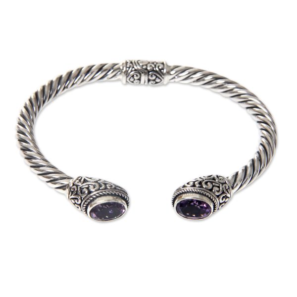 Bali Splendor Bali Jewelry Sterling Silver Cuff Bracelet with Amethyst Supply