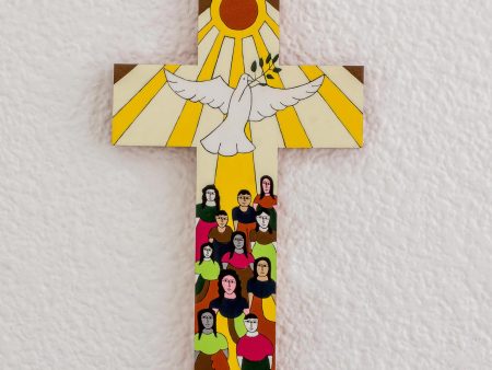 Bird of Hope Hand-Painted Pinewood Wall Cross with a Dove of Peace Cheap