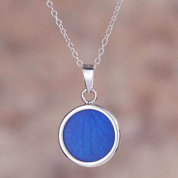 Blue Eden Sterling Silver and Natural Leaf Necklace in Blue from Peru For Discount