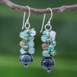 Winter Blue-Green Gemstone Cluster Dangle Earrings Online now