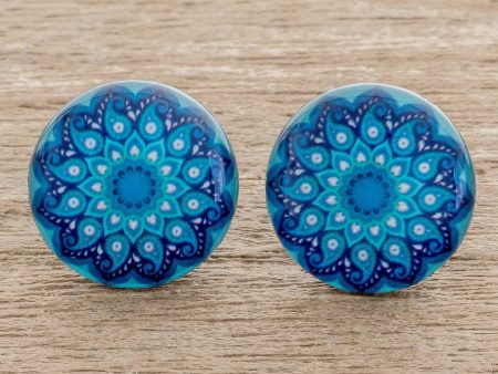 Blue Rivers Resin and Paper Stud Earrings in Blue from Costa Rica For Discount