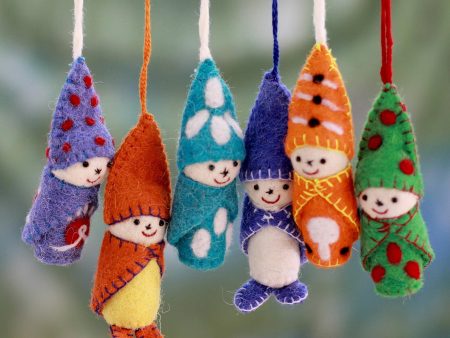 Babies in Snowsuits Set of 6 Handmade Wool Ornaments from India For Cheap