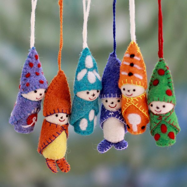 Babies in Snowsuits Set of 6 Handmade Wool Ornaments from India For Cheap