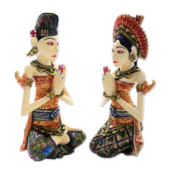 Balinese Bride and Groom Balinese Bride and Groom Handcrafted Wood Sculptures (Pair) Online Sale