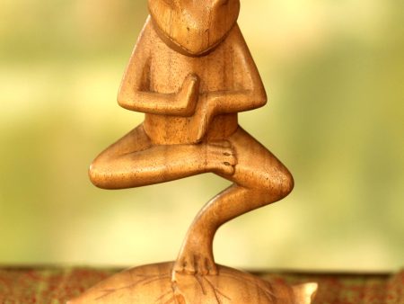 Yoga Tree Pose Frog Hand Carved Animal Theme Wood Sculpture Cheap