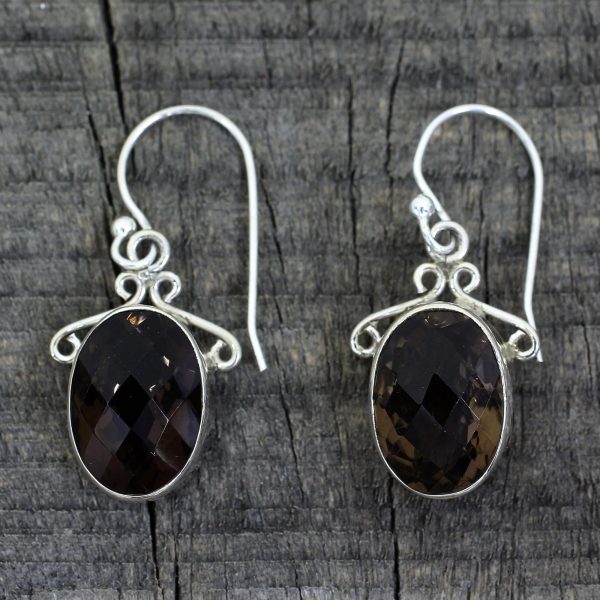 At Twilight Women s Sterling Silver and Smoky Quartz Earrings Online now