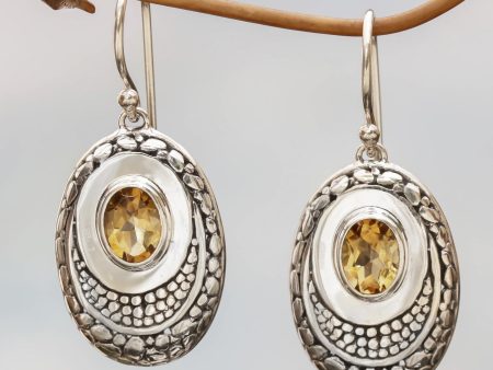 Yellow Brilliance Citrine and Sterling Silver Dangle Earrings from Indonesia Discount