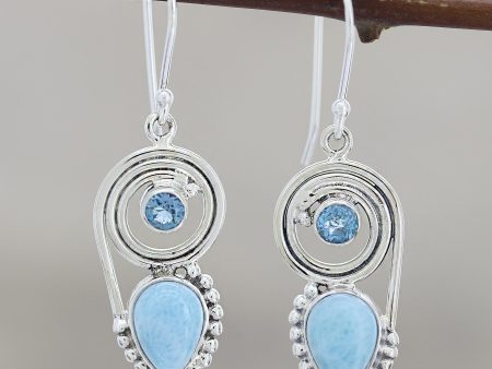 Wondrous Coil Dangle Earrings with Larimar and Blue Topaz Discount