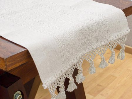 Zapotec Alabaster Handwoven Textured Ivory Cotton Zapotec Table Runner Online now