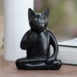 Black Cat Meditates Wood Statuette of Black Cat Meditating Discount