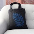 Beautiful Frond in Blue Frond Motif Cotton Shoulder Bag in Blue and Black from India For Sale