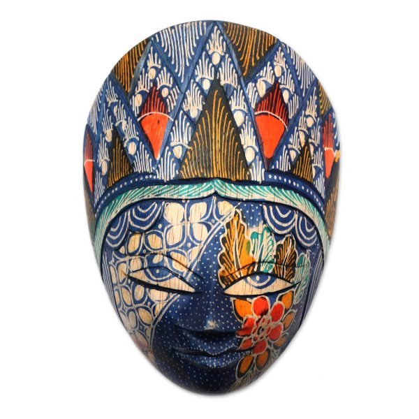 Blue Princess Batik Wood Mask in Blue and Multicolor from Java Discount