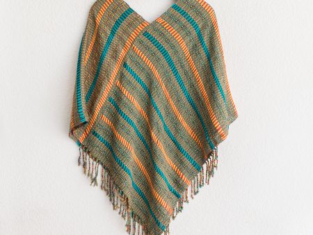 Beach Stripes Handwoven Striped Cotton Poncho from Guatemala Online now