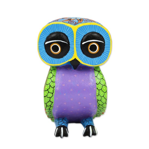 Night Fantasy Wood Owl Sculpture with Hand Painted Star Design from Mexico Online Sale