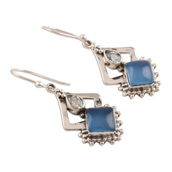 Blue Creativity Chalcedony and Blue Topaz Dangle Earrings from India Online now