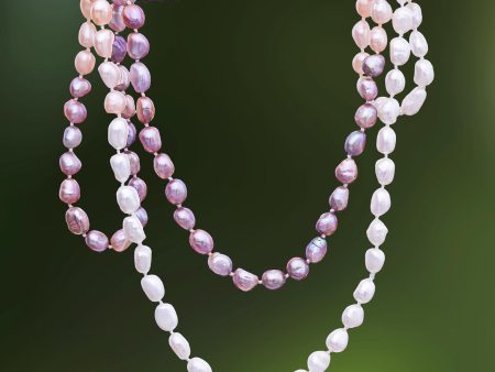 Blissful Woman in Pink Cultured Pearl Beaded Long Necklace in Pink from Thailand For Cheap