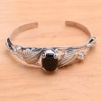 Black Lily Floral Onyx Sterling Silver Cuff Bracelet For Cheap