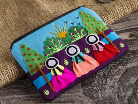 A Walk in the Fields Applique Coin Purse Handmade in Peru Cheap