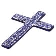 Blue Leaves Blue and Ivory Artisan Crafted Ceramic Mexican Wall Cross Supply