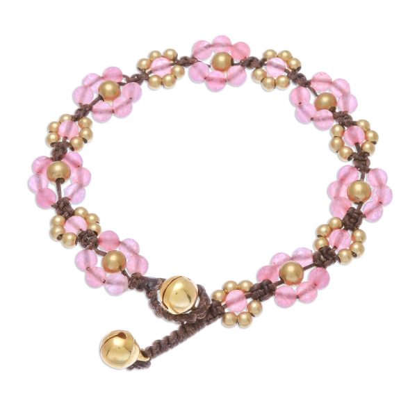 Blooming with Love Pink Quartz Beaded Macrame Bracelet from Thailand Cheap