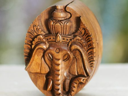 Auspicious Ganesha Hand Carved Balinese Wood Puzzle Box Supply