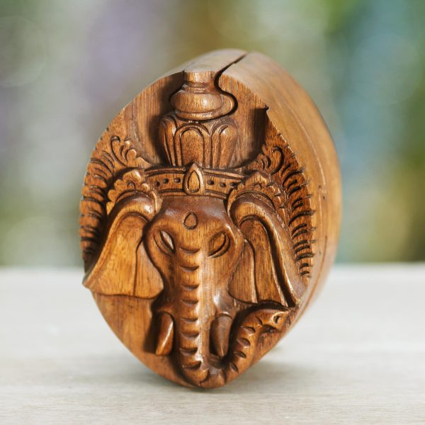 Auspicious Ganesha Hand Carved Balinese Wood Puzzle Box Supply