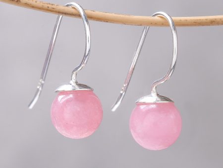 Beautiful Orbs Round Rose Quartz Drop Earrings from Thailand Online Hot Sale