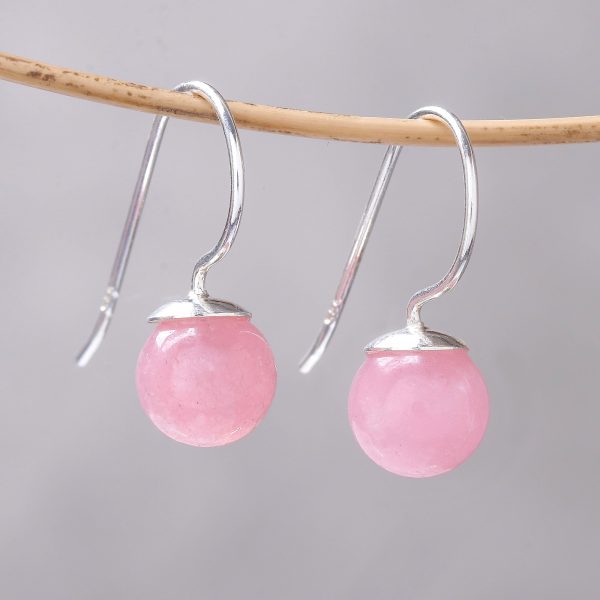 Beautiful Orbs Round Rose Quartz Drop Earrings from Thailand Online Hot Sale