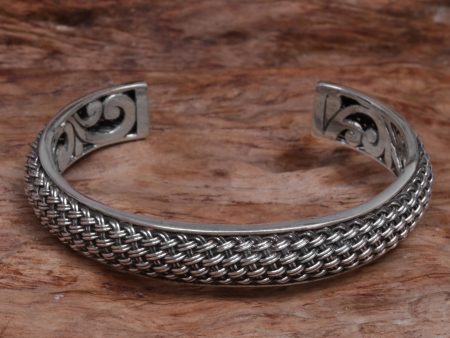 Woven Chains Hand Crafted Sterling Silver Cuff Bracelet from Indonesia Online Hot Sale